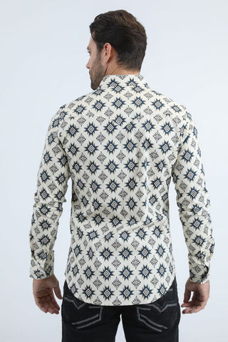Men's Western Modern Fit Cotton/Spandex Long Sleeve Shirt with Snaps- back view 