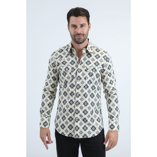 Men's Western Modern Fit Cotton/Spandex Long Sleeve Shirt with Snaps- front view 
