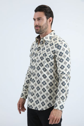 Men's Western Modern Fit Cotton/Spandex Long Sleeve Shirt with Snaps- side profile