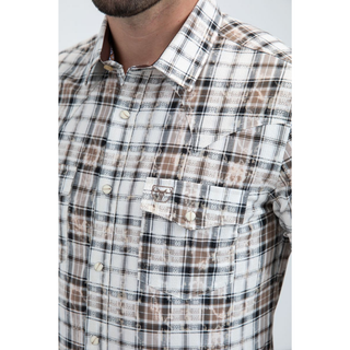 Men's Western Modern Fit Cotton/Spandex Long Sleeve Shirt with Snaps- pocket and collar view