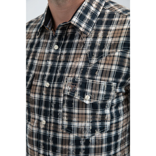  Men's Western Modern Fit Cotton/Spandex Long Sleeve Shirt with Snaps collar and pocket view 