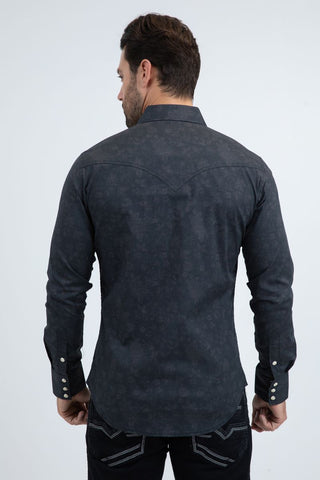Men's Western Modern Fit Cotton/Spandex Long Sleeve Shirt with Snaps- back view 