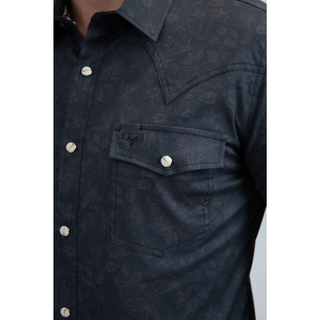 Men's Western Modern Fit Cotton/Spandex Long Sleeve Shirt with Snaps- close up