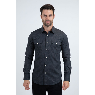 Men's Western Modern Fit Cotton/Spandex Long Sleeve Shirt with Snaps 