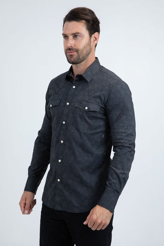 Men's Western Modern Fit Cotton/Spandex Long Sleeve Shirt with Snaps- side view 