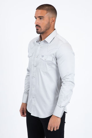 Platini Men's Modern Fit Dress Shirt - Light Gray