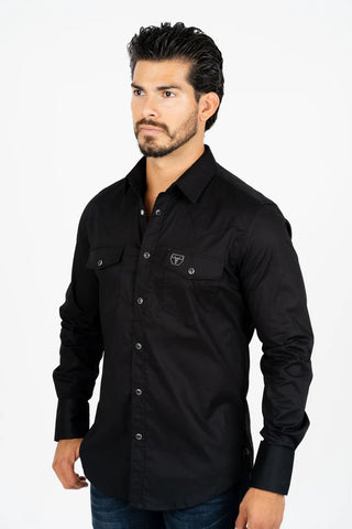 Platini Men's Western Snap Solid Black Dress Shirt