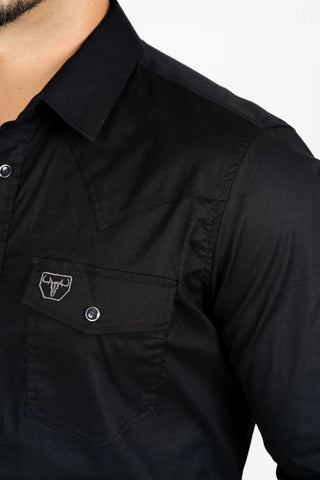 Platini Men's Western Snap Solid Black Dress Shirt