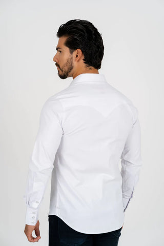 Platini Men's Western Snap Solid White Dress Shirt