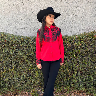 American West Cowgirl Embroidered Tassel Shirt - Red