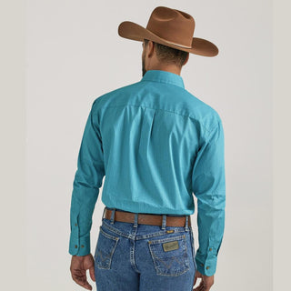 Wrangler George Straight Long Sleeve Button Down One Pocket Shirt- Teal Disc