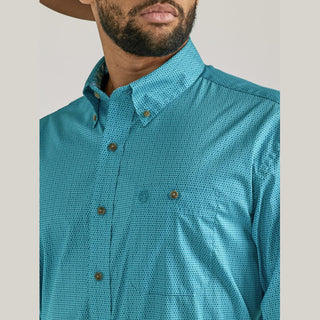 Wrangler George Straight Long Sleeve Button Down One Pocket Shirt- Teal Disc