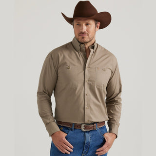 Wrangler George Strait Long Sleeve Button Down Two Pocket Shirt- Tan Circle Print