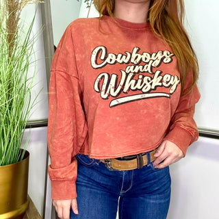 Rock & Roll Denim Cowboys & Whiskey Cropped Pullover Sweater