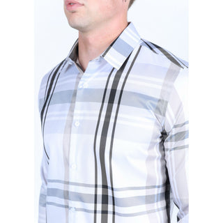 Platini Men’s Plaid Digital Print Shirt- White and Gray