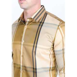 Platini Men’s Plaid Digital Print Shirt - Gold