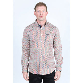 Platini men’s Lt. Gray geometric print satin cotton spandex long sleeve Western shirt