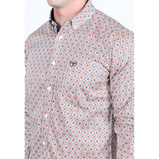 Platini men’s Lt. Gray geometric print satin cotton spandex long sleeve Western shirt