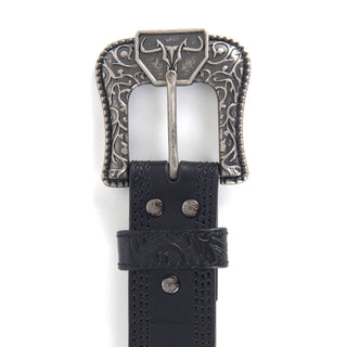 Platini Men's Leather Embossed Belt- Black