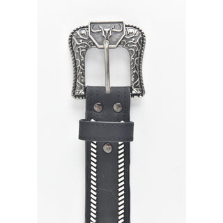 Platini Men's Leather Hand Stitched Belt- Black