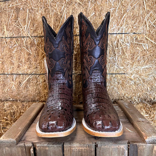 Artillero Caiman Print Square Toe Cowboy Boot- Brown