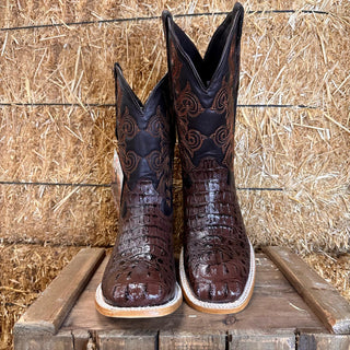 Artillero Caiman Print Square Toe Cowboy Boot- Brown