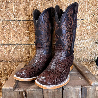 Artillero Caiman Print Square Toe Cowboy Boot- Brown