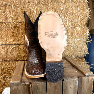 Artillero Caiman Print Square Toe Cowboy Boot- Brown