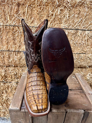 Ranchers Caiman Tail Rodeo Toe Cowboy Boots- Antique Saddle