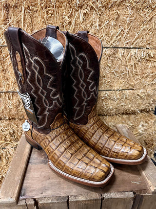 Ranchers Caiman Tail Rodeo Toe Cowboy Boots- Antique Saddle