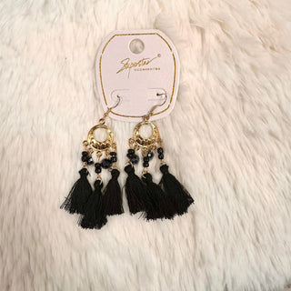 Beaded and Tassel Earrings - Black