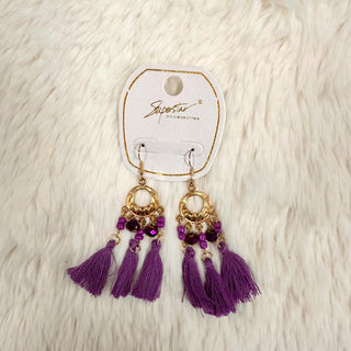 Beaded and Tassel Earrings - Lavender