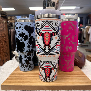 40 oz. Aztec Bull Print Tumbler with Straw - Multicolor