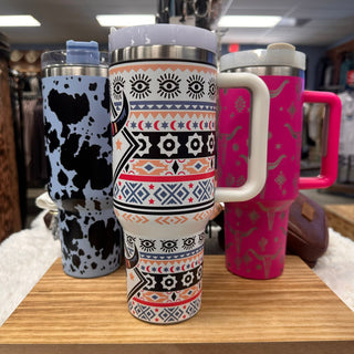 40 oz. Aztec Bull Print Tumbler with Straw - Multicolor