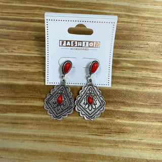 Western Tribal Dangle Earrings - Red