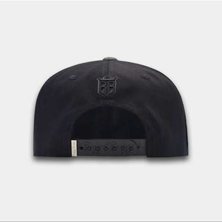 Black cap with a logo on a white background
