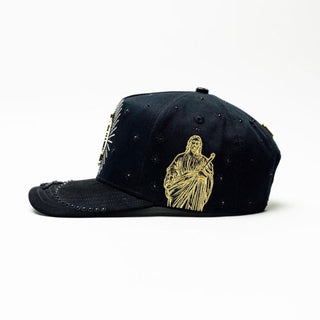 San Judas Rhinestone Big Boss Hat – Black & Gold