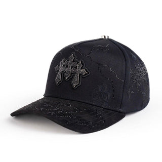 Triple Cross Rhinestone Snapback Hat – Blackout Edition