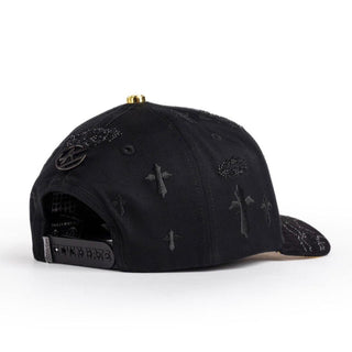 Triple Gold Cross Rhinestone Snapback Hat – Black & Gold Edition