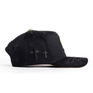 Triple Gold Cross Rhinestone Snapback Hat – Black & Gold Edition