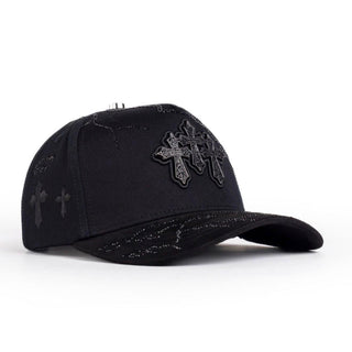 Triple Cross Rhinestone Snapback Hat – Blackout Edition
