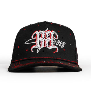 Bigg Boss Black & Red Rhinestone Rose Snapback Hat