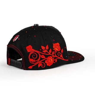 Bigg Boss Black & Red Rhinestone Rose Snapback Hat