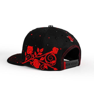 Bigg Boss Black & Red Rhinestone Rose Snapback Hat