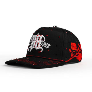 Bigg Boss Black & Red Rhinestone Rose Snapback Hat