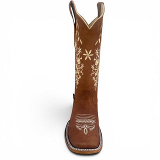Mexcal Nubuck Floral Embroidered Square Toe Cowgirl Boots - Honey