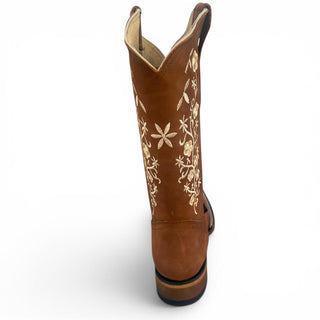 Mexcal Nubuck Floral Embroidered Square Toe Cowgirl Boots - Honey