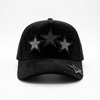 Bigg Boss Triple Star Rhinestone Cap – Black/Silver