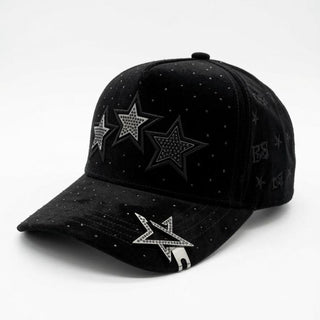 Bigg Boss Triple Star Rhinestone Cap – Black/Silver