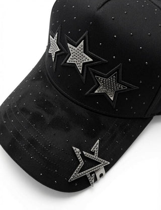 Bigg Boss Triple Star Rhinestone Cap – Black/Silver